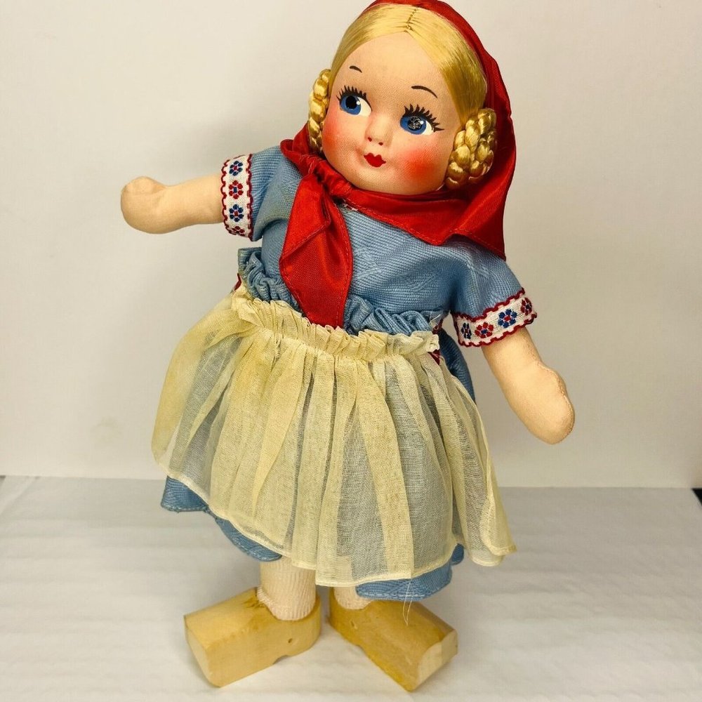 Vintage Georgene Dutch Girl 13" Colorful Cloth Doll 1940s No box